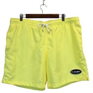 Playboy by PacSun Mens XL Swim Trunks Yellow Lined‎ Summer Beachy Vacation